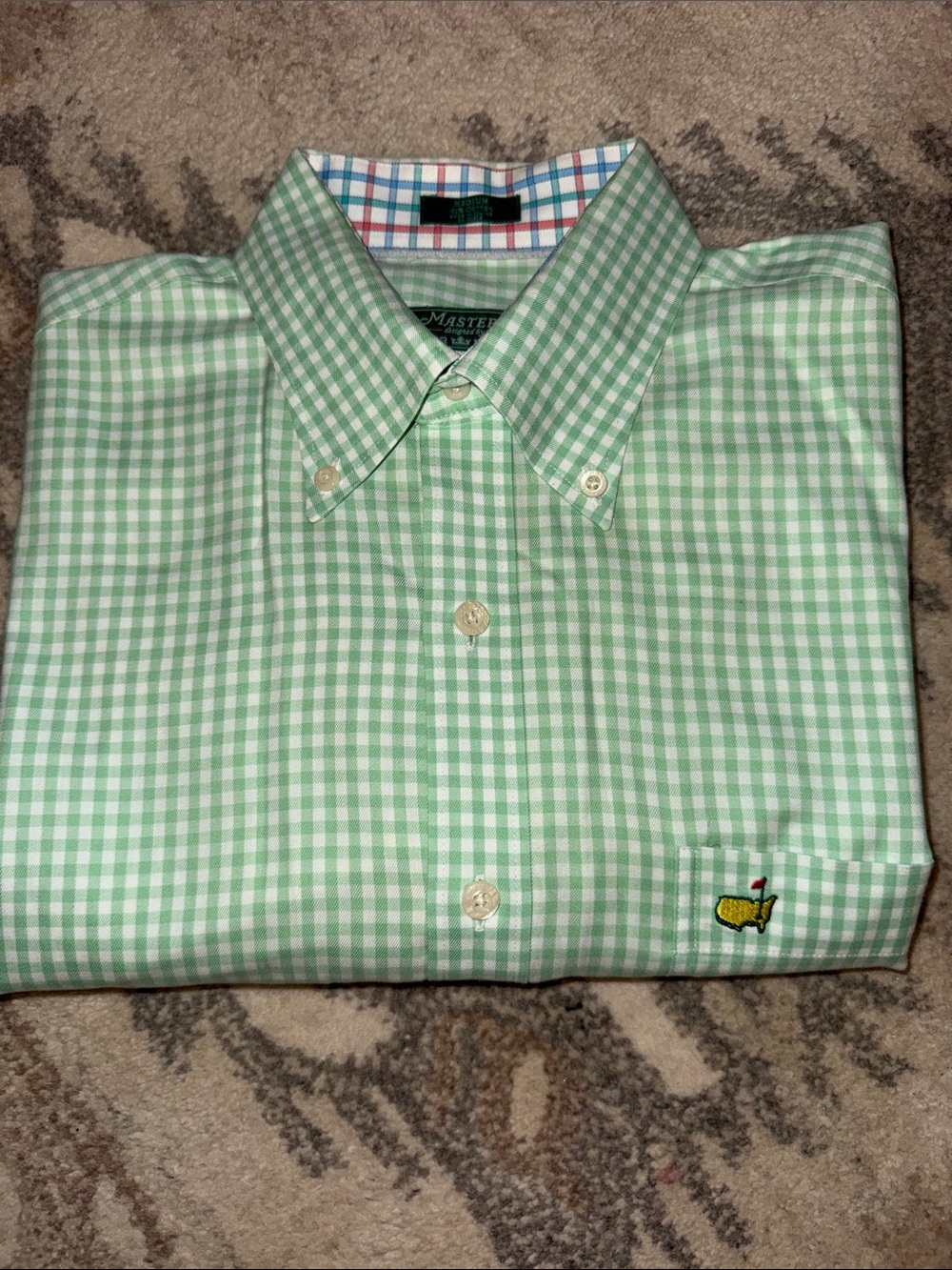 Masters Peter Millar Light Green Gingham Button-Down Shirt M